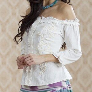 Rancho Estancia | Iced White Romantic Ruffles Off-Shoulder Top